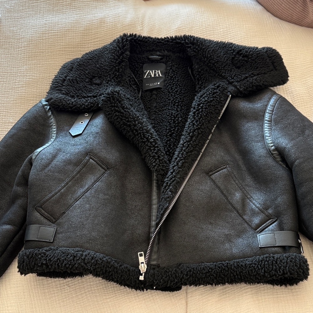 Zara Black Faux Shearling Jacket